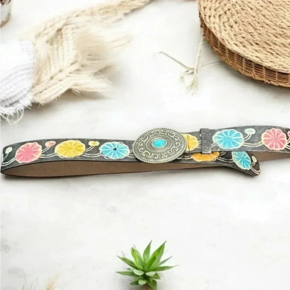 Turquoise western genuine leather boho belt M - Picture 1 of 4